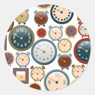 Vintage Old Clocks Pattern Classic Round Sticker