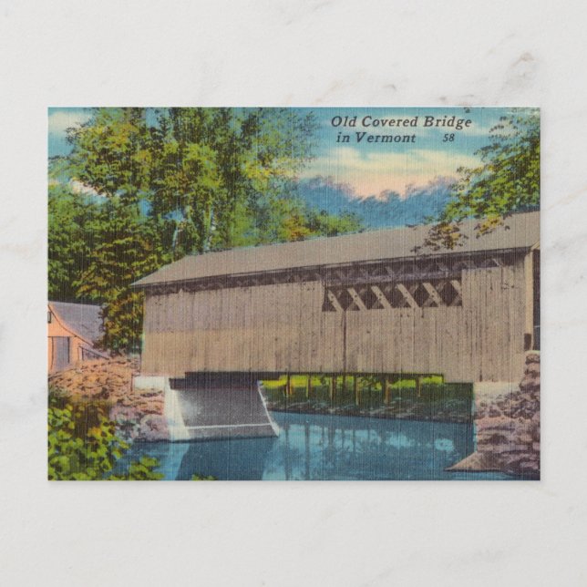 Vintage, Old Covered Bridge in Vermont Postcard (Front)