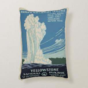 Vintage Old Faithful in Yellowstone National Park Decorative Cushion
