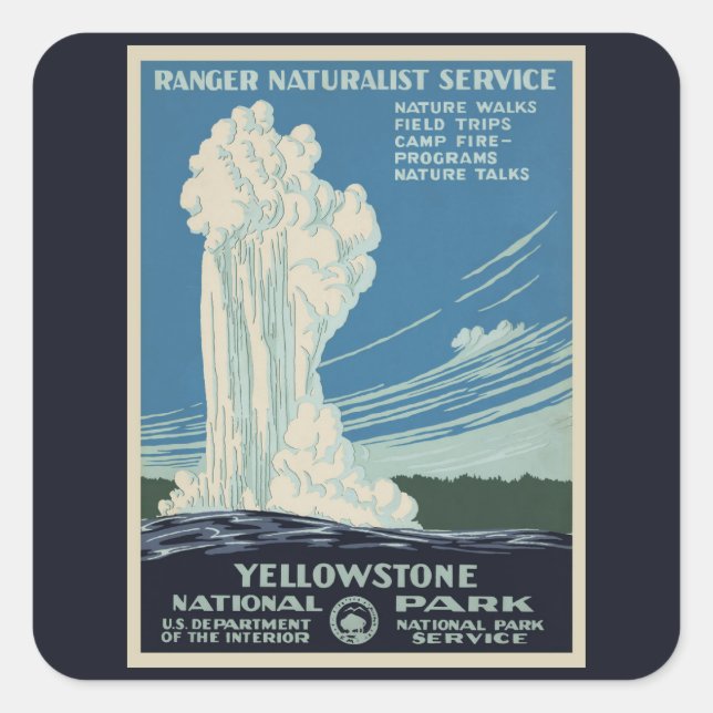 Vintage Old Faithful in Yellowstone National Park Square Sticker (Front)