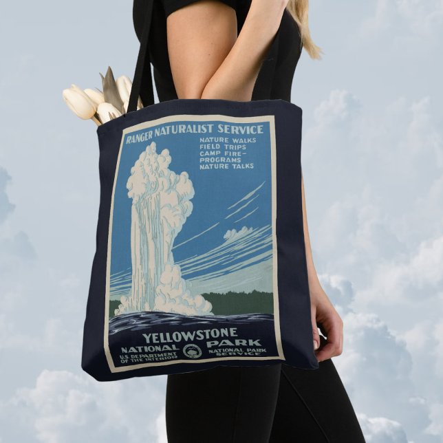 Vintage Old Faithful in Yellowstone National Park Tote Bag (Creator Uploaded)
