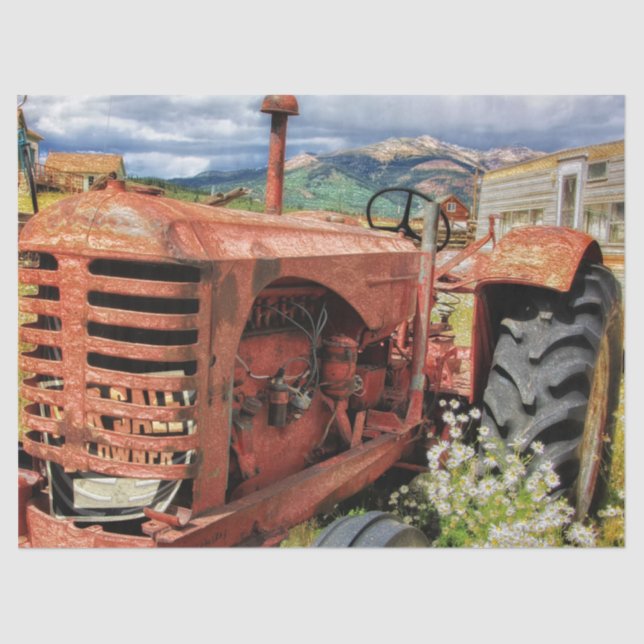 Vintage Old Farm Tractor Decoupage Tissue Paper (Front)