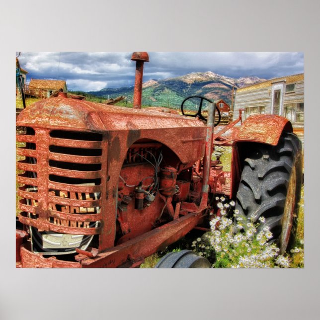 Vintage Old Farm Tractor Poster (Front)
