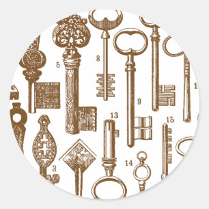 Vintage Old Fashioned Antique Key Set Classic Round Sticker