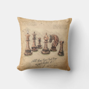 Vintage Old Fashioned Chess Pieces Art Player Gift Cushion