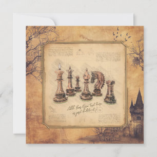 Vintage Old Fashioned Chess Pieces Art Player Gift Holiday Card