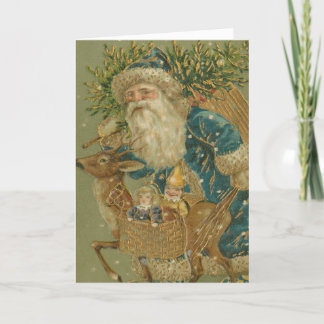 Vintage Old Fashioned Santa Claus Christmas Tree Holiday Card