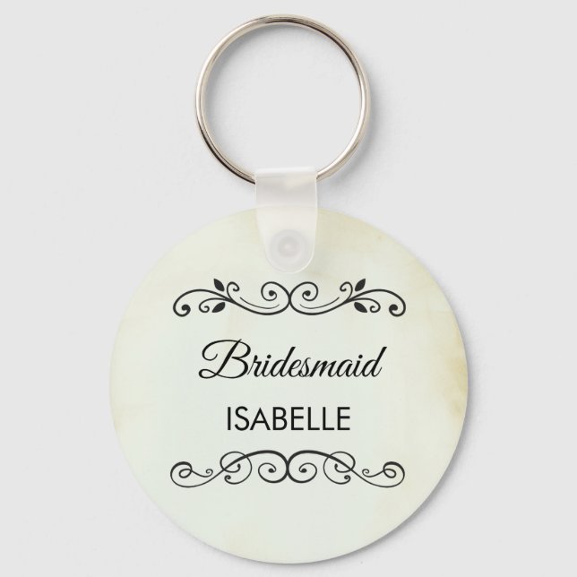 Vintage Old-Fashioned Western Wedding Party Key Ring (Front)