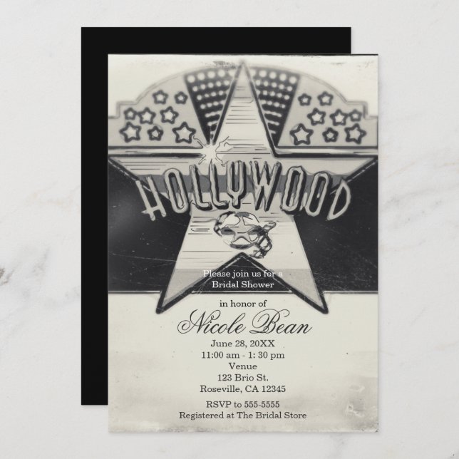 Vintage Old Hollywood Black & White Invitations (Front/Back)