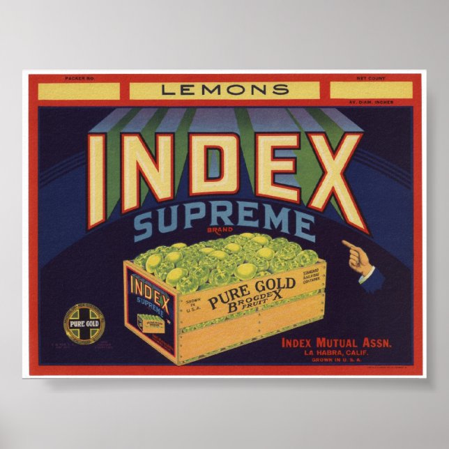 Vintage Old Lemons Fruit Crate Labels Poster (Front)