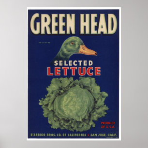 Vintage Old Lettuce Vegetables Crate Labels Poster