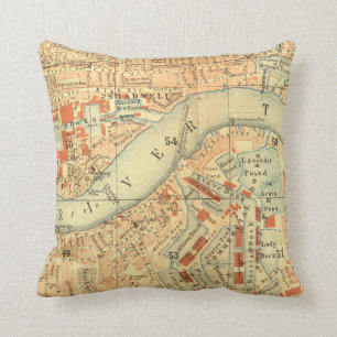 Vintage Old London River Thames Map print cushions