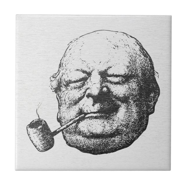 Vintage Old Man Smoking Pipe Tile (Front)