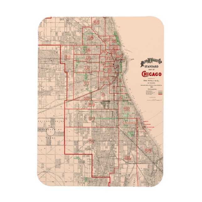 Vintage Old Map of Chicago - 1893 Magnet (Vertical)