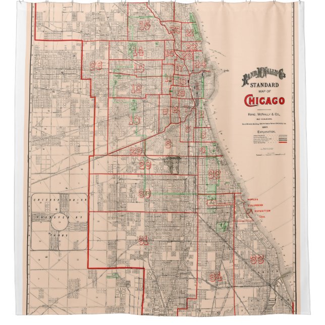Vintage Old Map of Chicago - 1893 Shower Curtain (Front)