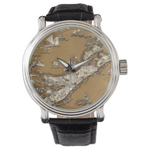 Vintage Old Map of the Bermuda Islands Sepia Tone Watch