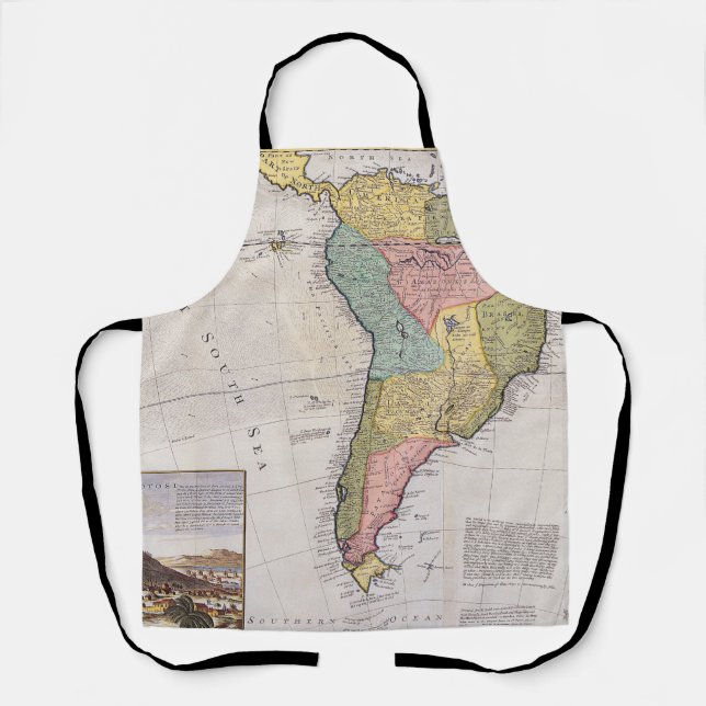 Vintage Old Map with Potosi Silver Engraving Apron (Front)