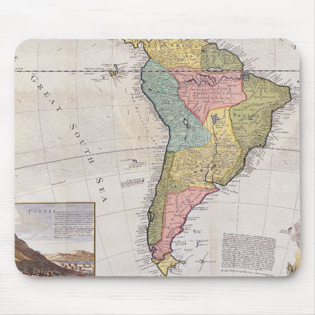 Vintage Old Map with Potosi Silver Engraving Mouse Pad (Front)