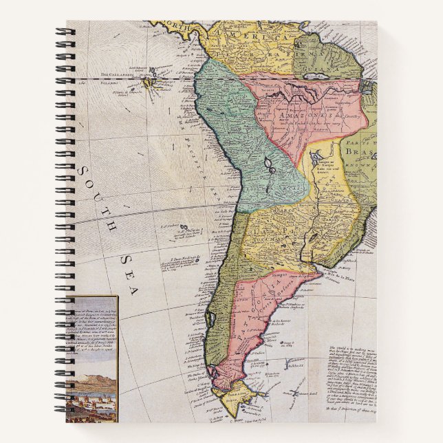 Vintage Old Map with Potosi Silver Engraving Notebook (Front)