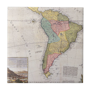 Vintage Old Map with Potosi Silver Engraving Tile