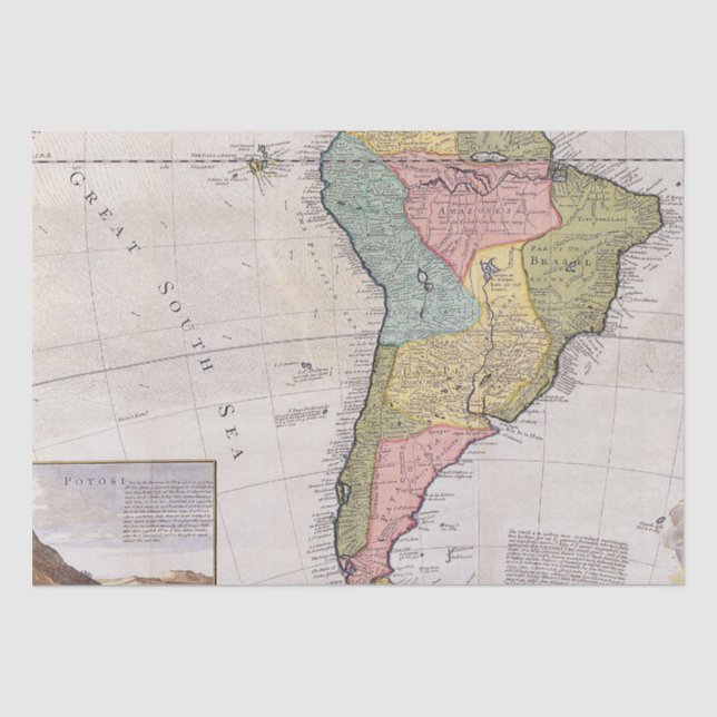 Vintage Old Map with Potosi Silver Engraving Tissue Paper (Front)