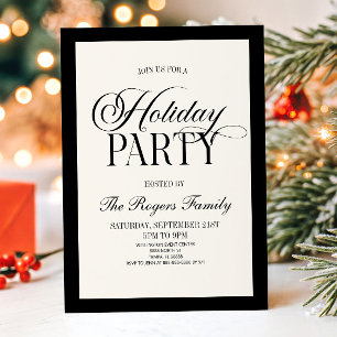 Vintage Old Money Black Beige Holiday Party Invitation