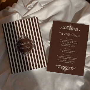 Vintage Old Money Dark Brown Chic Wedding Details Enclosure Card