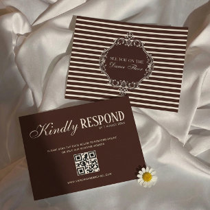 Vintage Old Money Dark Chocolate Brown Wedding RSVP Card