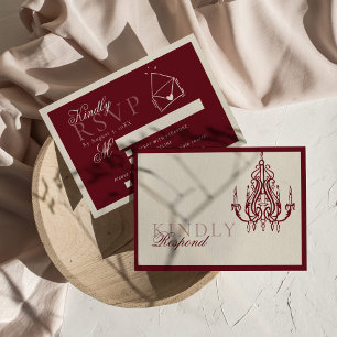 Vintage Old Money Dark Red Hand drawn Wedding RSVP Card