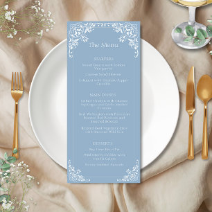 Vintage Old Money Dusty Blue Elegant Wedding Menu