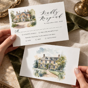Vintage Old Money English Manor Wedding RSVP Card