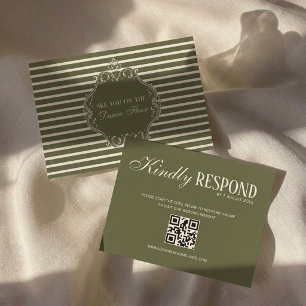 Vintage Old Money Olive Green Wedding RSVP Card