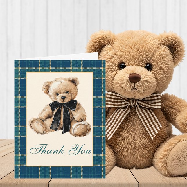 Vintage Old Money Teddy Bear Baby Shower Thank You Card (Creator Uploaded)