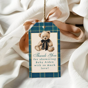 Vintage Old Money Teddy Bear Baby Shower Thank You Gift Tags