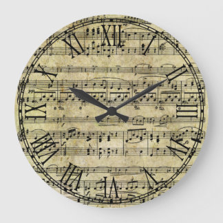 Vintage Old Music Notes Paper Texture Large Clock