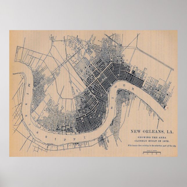 Vintage Old New Orleans Map Poster (Front)