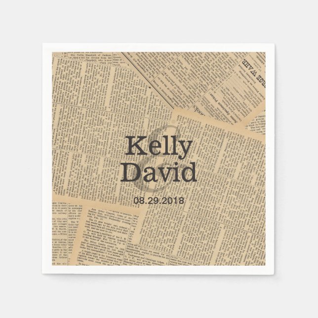 Vintage Old Newspaper Background Wedding Napkin (Front)