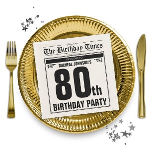 Vintage Old Newspaper Custom 80th Birthday Party Napkin