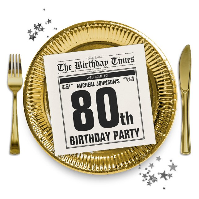 Vintage Old Newspaper Custom 80th Birthday Party Napkin (Vintage Old Newspaper Custom 80th Birthday Party Napkins)