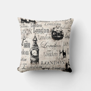 Vintage old newspaper paper London grunge collage  Cushion
