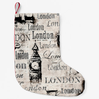 Vintage old newspaper paper London grunge collage  Small Christmas Stocking