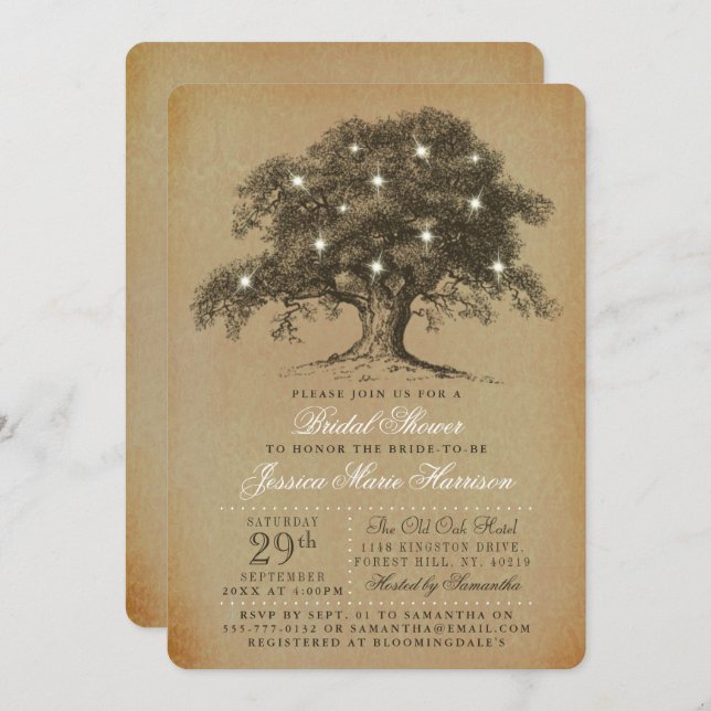 Vintage Old Oak Tree Bridal Shower Invitation (Front/Back)