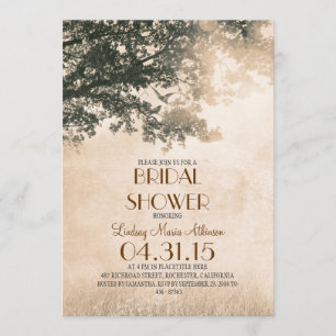 Vintage old oak tree & love birds bridal shower invitation