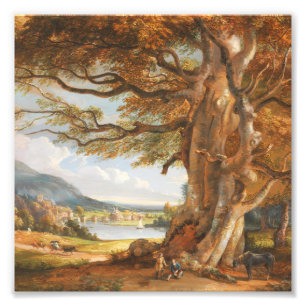 Vintage Old Oak Tree River Landscape Oil Painting Photo Print