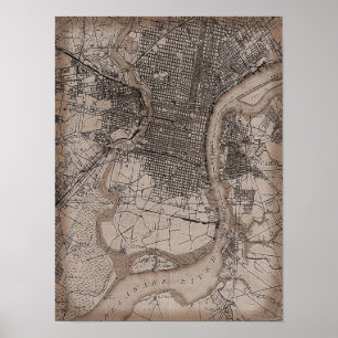Vintage Old Philadelphia 1898 Map Poster