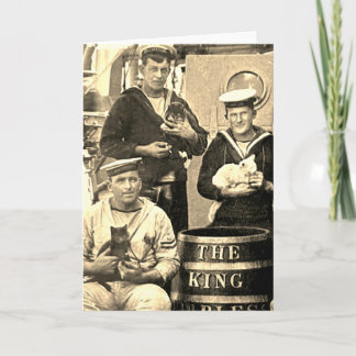 Vintage Old Photo 3 Sailors Holding Cats Card