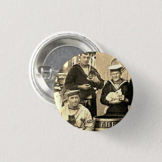 Vintage Old Photo 3 Sailors Holding Cats Pinback Cm Round Badge
