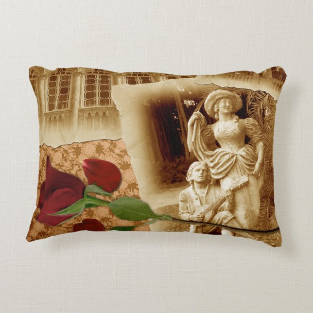 Vintage Old Photos Rose Petals Shabbychic Pillow (Back)