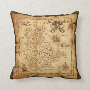 Vintage Old Pirate Treasure Map X Marks the Spot Cushion