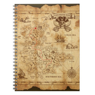 Vintage Old Pirate Treasure Map X Marks the Spot Spiral Notebook